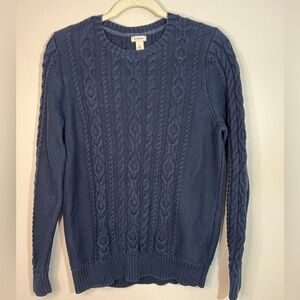 L.L. Bean Women’s Navy Blue Cotton Cable Knit Pullover Warm Sweater Size Large
